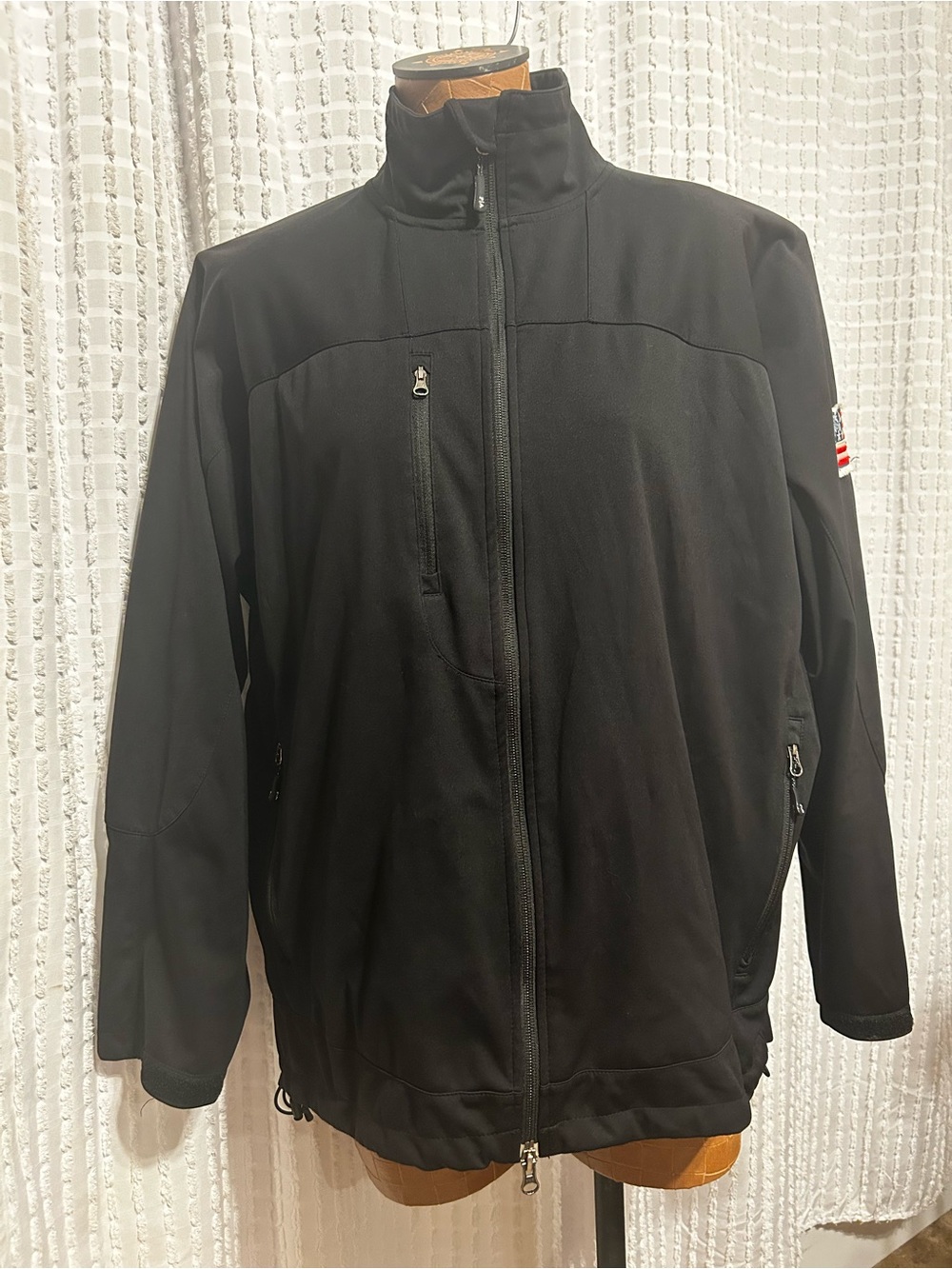 Port Authority Mens Black Soft Shell Jacket American Flag Patch Full Zip Size XL